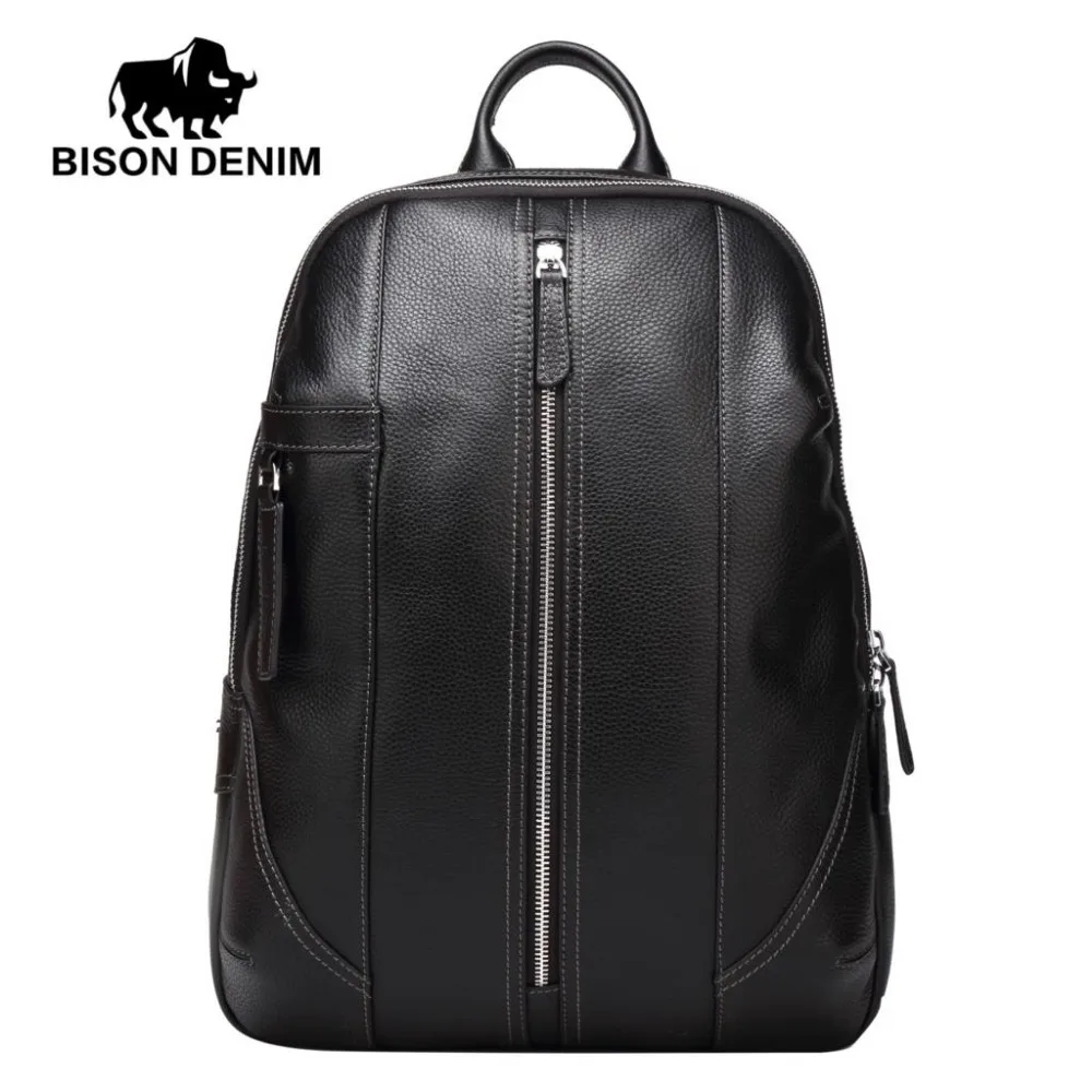 

BISON DENIM luxury men backpack genuine leather business male laptop backpacks