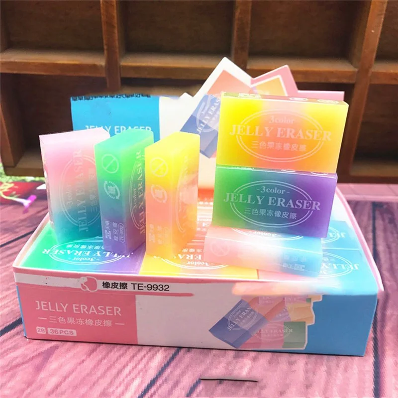 

1PC 3 Color Gradient Jelly Eraser Drawing Exam Correction Pencil Eraser Students Learning Stationery School Office Supplies