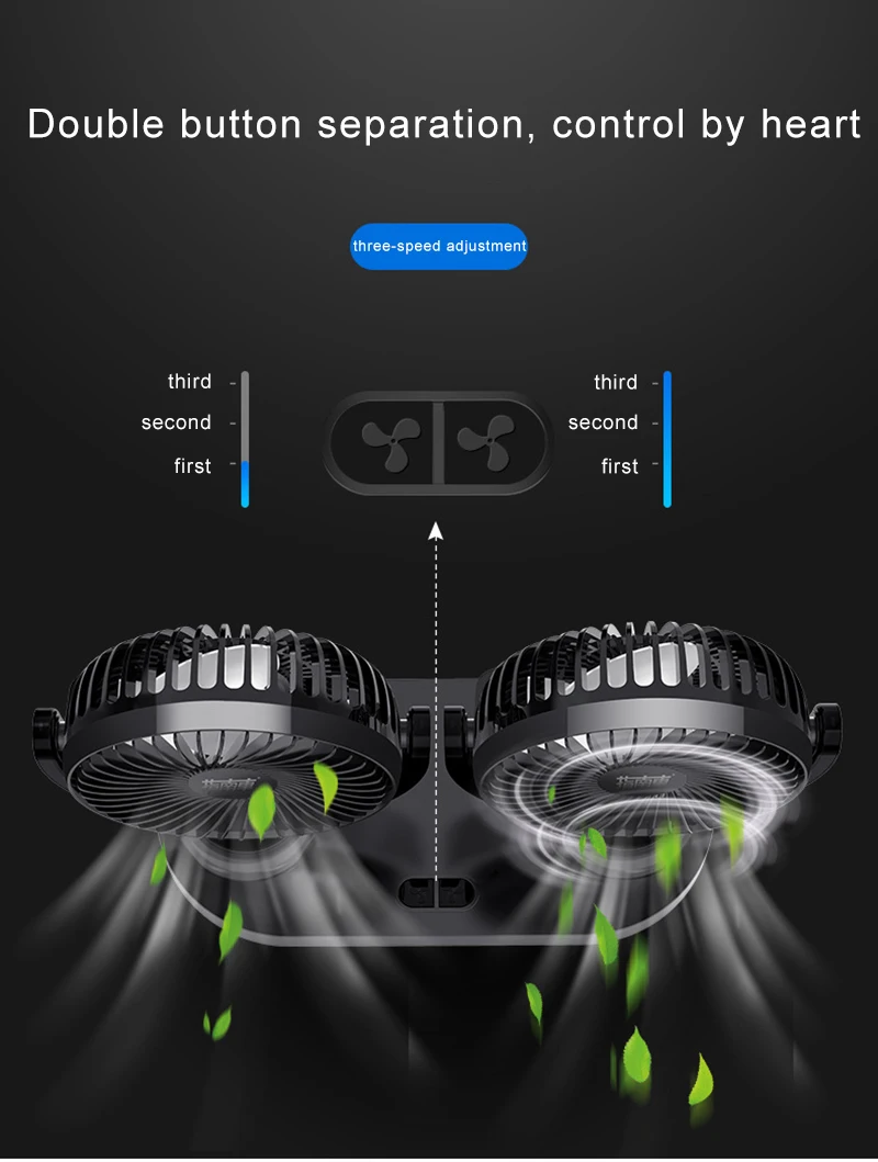 12 В/24 В автомобильный вентилятор мини портативный usb-вентилятор с двойной головкой 360 ° Регулируемое направление автомобильный маленький вентилятор охлаждающий вентилятор с самоклеющимся