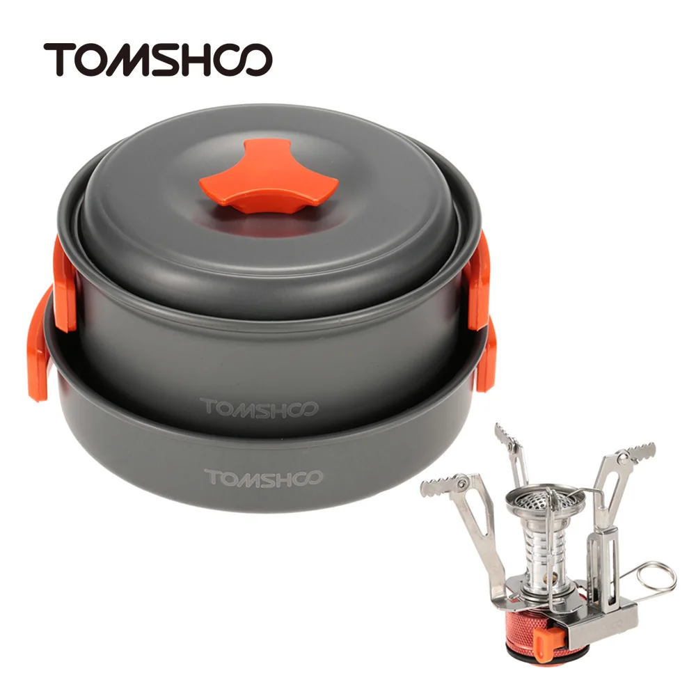 

TOMSHOO Outdoor Camping Hiking Cookware with Mini Camping Piezoelectric Ignition Stove Backpacking Cooking Picnic Pot Stove Set