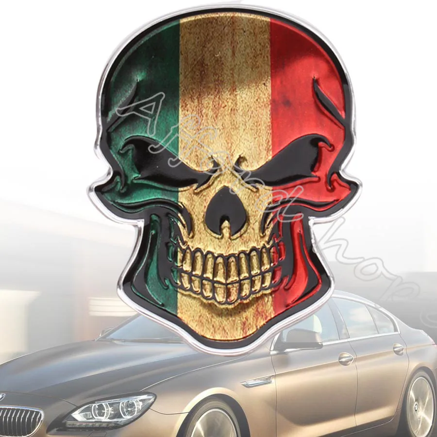 

Car Styling Refitting Aluminum Car Motorcycle Skull Italy Flag Decal Sticker Badge Emblem Universal Fit for Most Car Truck