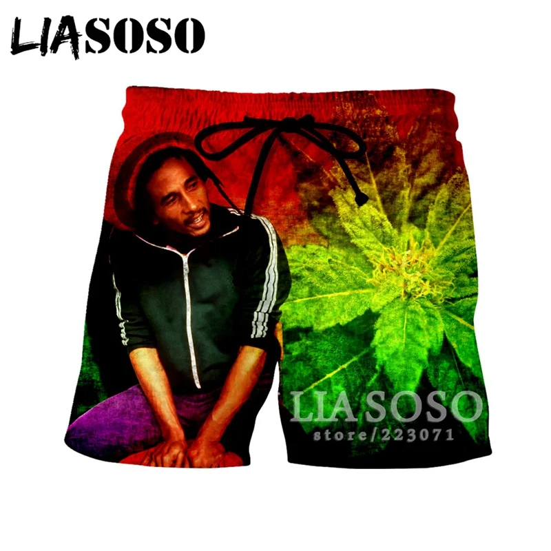 LIASOSO Summer New Men Women Fashion Shorts 3D Print Singer Bob Marley Beach Fitness Unisex Casual Loose A188-08 | Мужская одежда