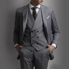 Индивидуальный заказ серый мужской костюм смокинг два Пуговицы Нотч 3 предмета свадебные костюмы для торжественных случаев пользовательские