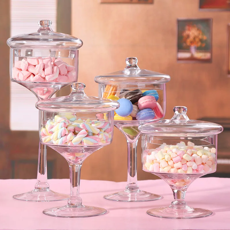 

Nordic High foot glass candy jar storage bottles dust-proof stand dessert candy jars tea caddy Boxes storage jar Kitchen utensil