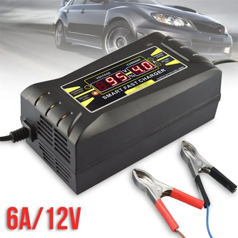 12V 6A Smart Fast Lead acid Battery Charger for Car Motorcycle LCD