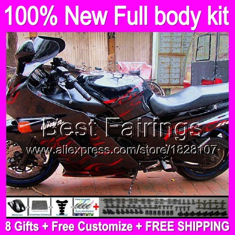 For KAWASAKI NINJA ZX11 93-01 B257 Red flames ZX11R ZZR 1100 Hot Red black 94 95 96 97 98 99 00 01 ZZR1100 +decal buy at the price of $479.75 in aliexpress.com |