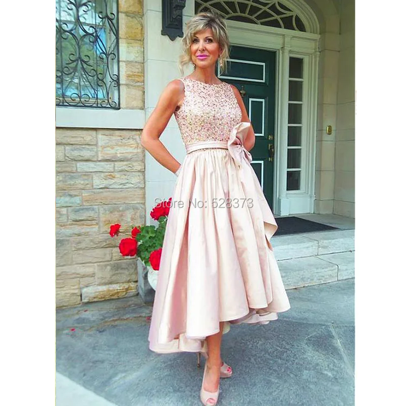 Ynqnfs Md40 Elegant Taffeta Heavy Beaded High Low Tea Length