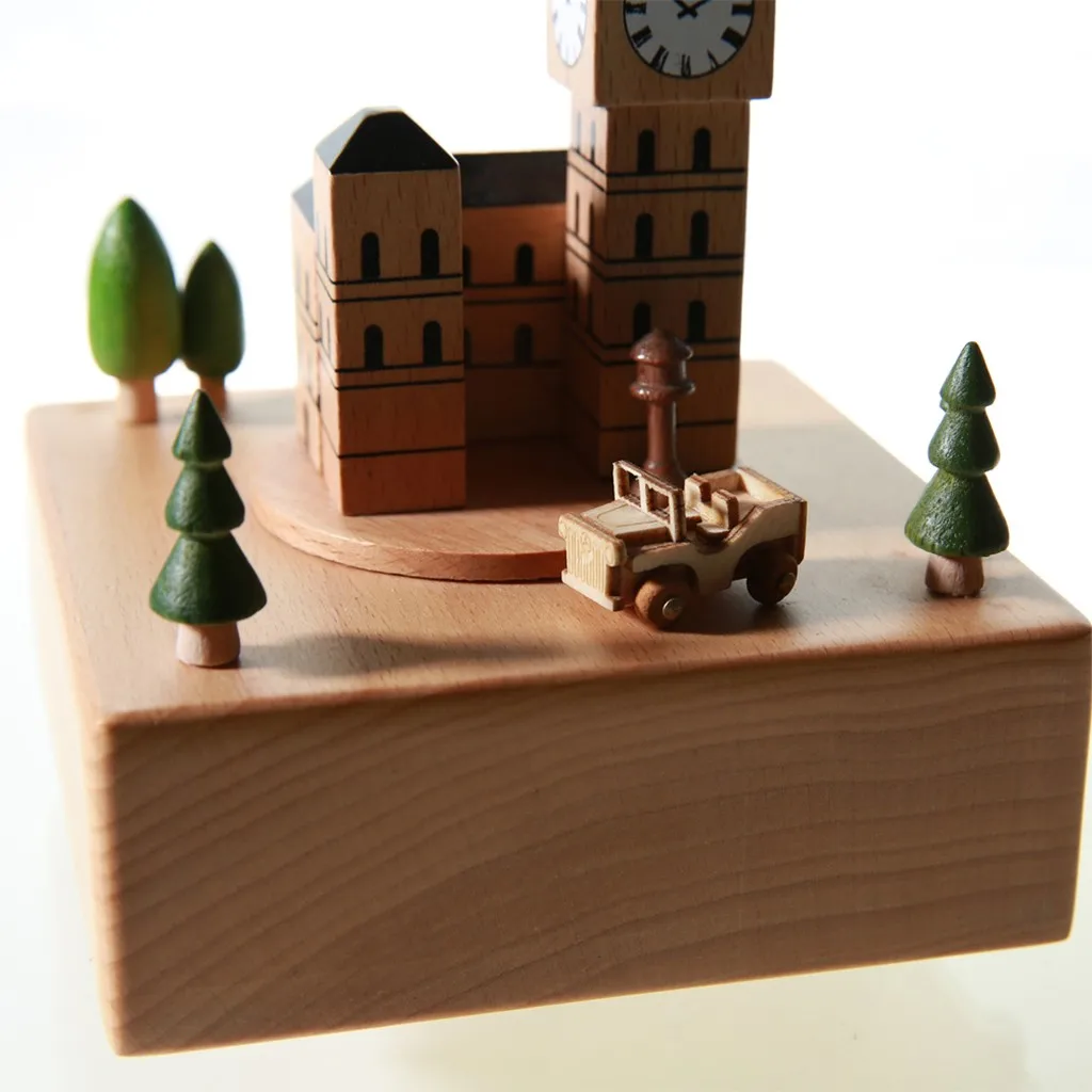 Wood Color Building Shape Beech Wooden Clockwork Music Box Crafts Gift Home Decoration a712 | Дом и сад