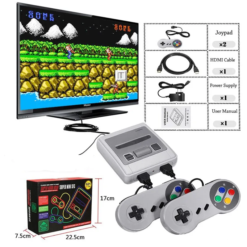 Портативная ретро-игровая консоль с поддержкой HDMI Putout tv, игровой плеер для NES, встроенные 621 классические детские игры с геймпадами