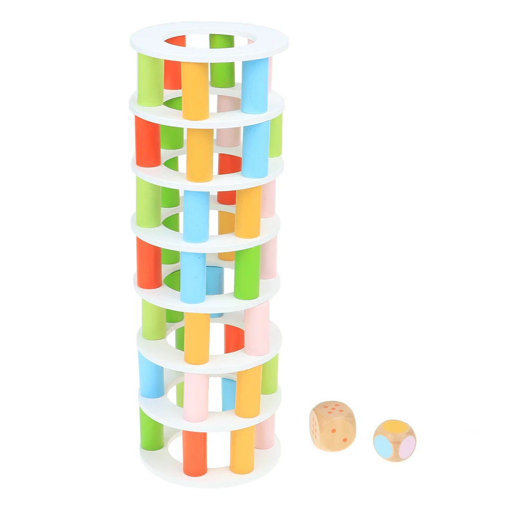 Wooden Stacking Pisa Tower Blocks Balancing Chess Board Games Playset Montessori Toy Toddlers Baby Early Sensory Training