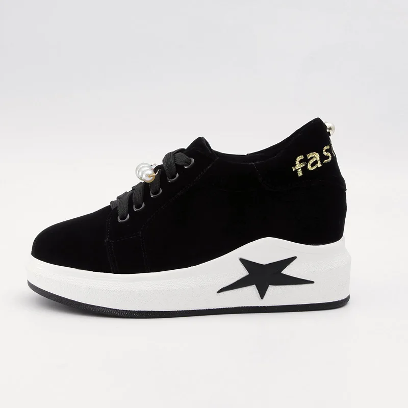 Jusqu'à Bout Rond Perle Casual Fille Appartements Dentelle Mode Jk Semelle Noir Plate La Femmes Plat forme Chaussures Broderie Ascenseur 2018 Printemps wvOUq1
