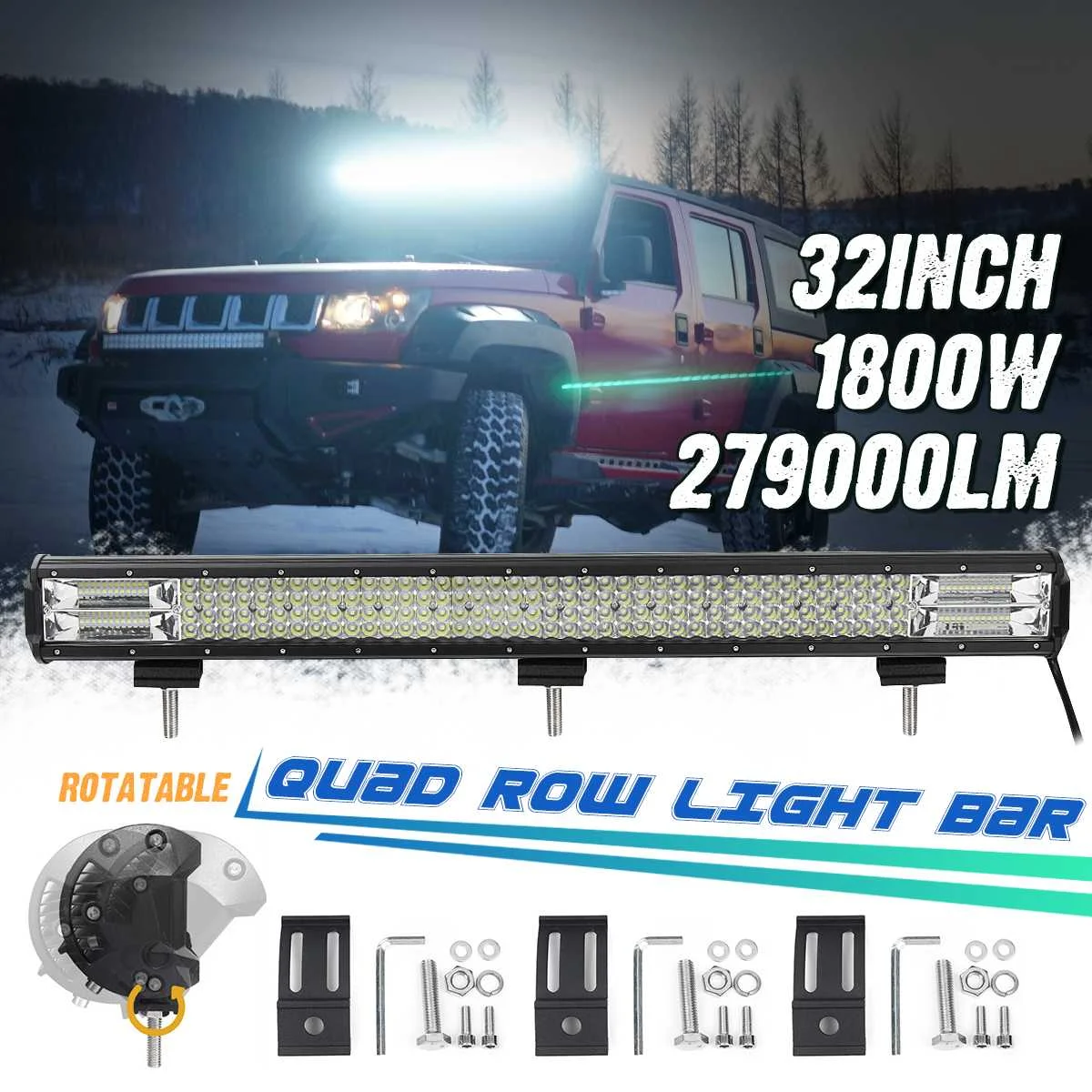 

32 Inch 1800W Waterproof LED Work Light Bar 12/24V Flood Spot Combo Driving Lamp Car Truck Offroad Quad-Row LED Light Bar