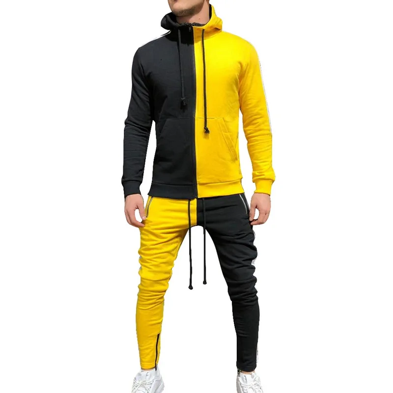 Loozykit() Цветные подходящие костюмы Спортивная одежда Мужская индивидуальная Спортивная двухсекционная Удобная культивирующая одежда - Цвет: Black yellow
