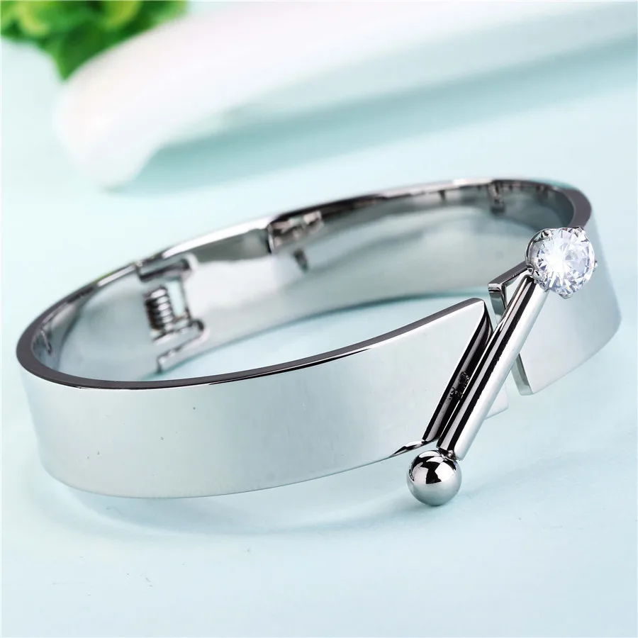 

New Famous Brand Stainless Steel Bangles Bracelets Women Gold Rose Gold Wristband CZ Crystal Female Luxury Jewelry Wholesales