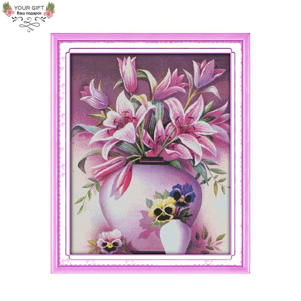 Joy Sunday H332 14CT 11CT штампованная и Счетная домашняя декорация розовые цветы лилии