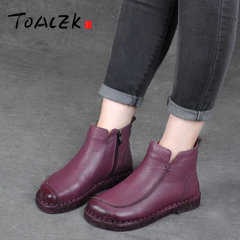 

Autumn winter new women's boots, flat hand-stitched short boots, genuine leather soft sole ethnic style women's shoes