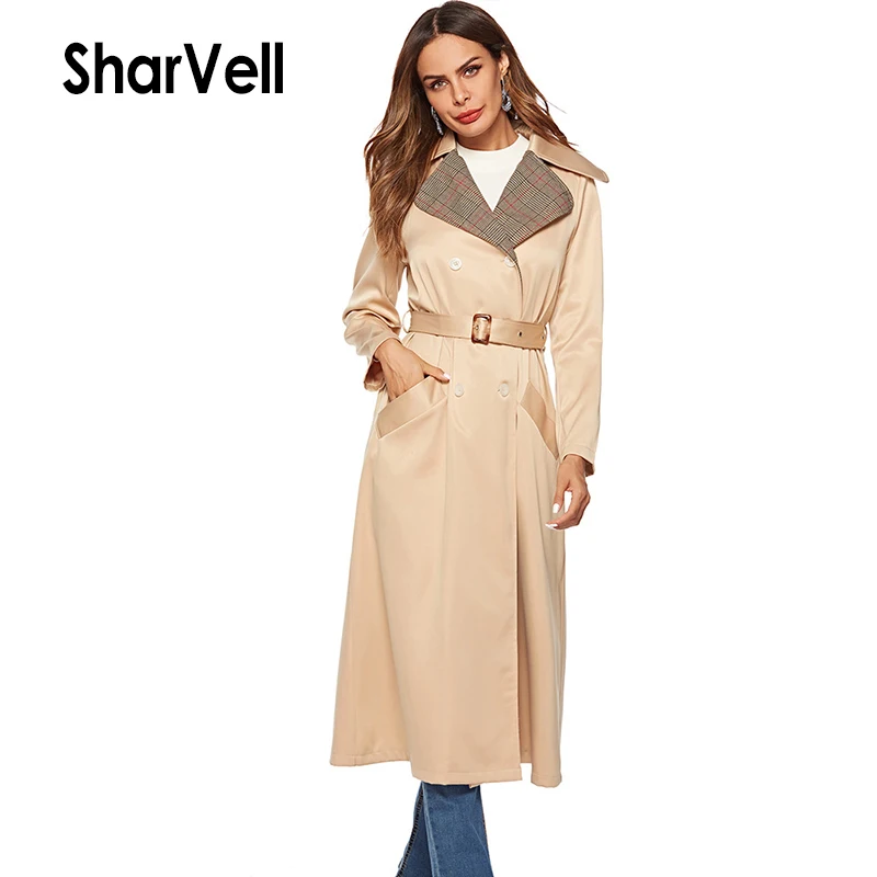 

SharVell Women Coats X-Long Length Turn-down Collar Trench Fashion Split Hem Belt Adjustable Waist Slim Trench Coats Windbreaker
