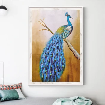 

Miaodu 5D DIY Diamond Painting Square Drill Blue Peacock Partial Rhinestone Diamond Embroidery Mosaic Cross Stitch Home Decor