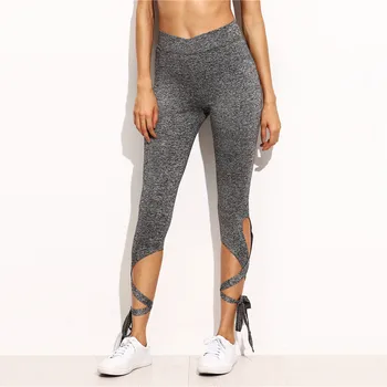 

2018 Summer New Arrival Gray Bandage Cross Leggings Women High Waist Sporting Pants Fitness Gymming Lady Capris