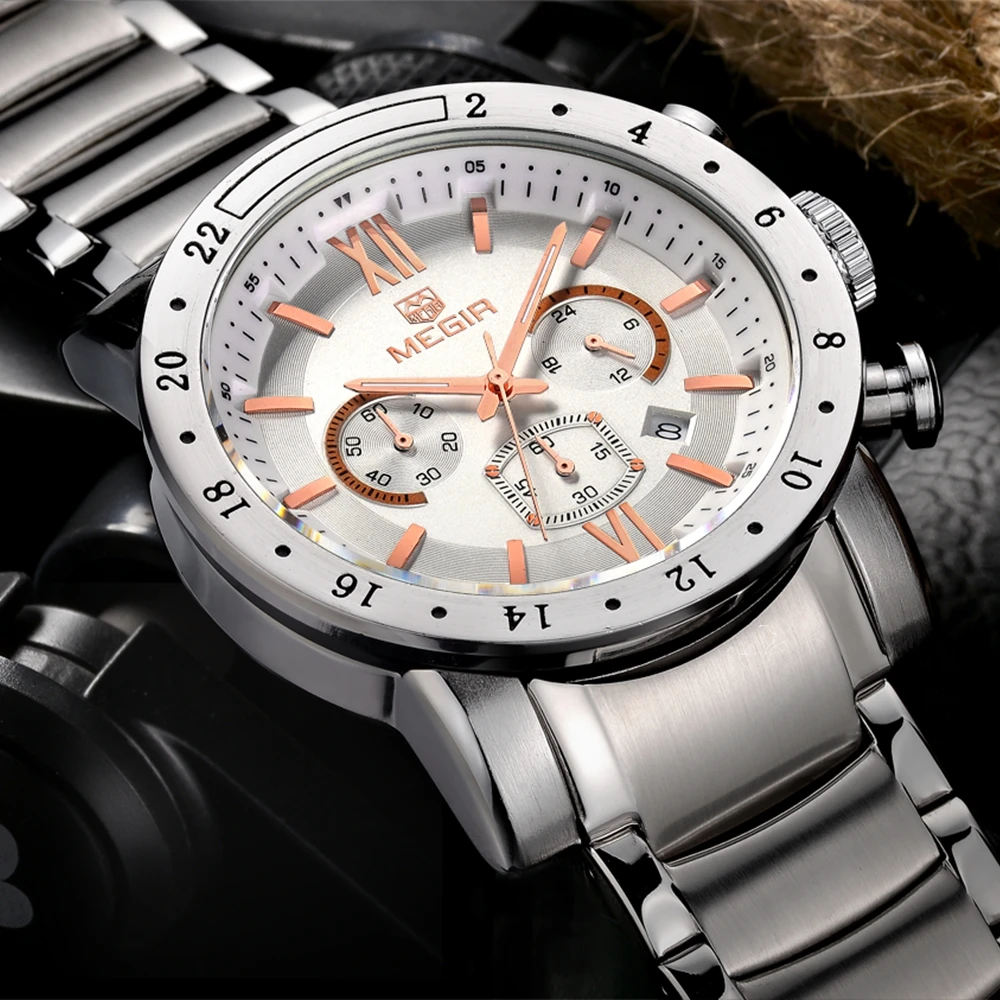 

Hot Fashion Luxury Brand MEGIR Analog Men Casual bracelet watch for men of steel Wrist watches Quartz-watch relojes hombre