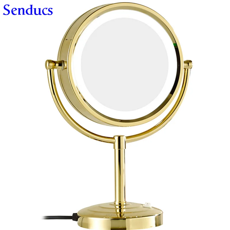 Senducs Led الذهب حمام مرآة 8.5 بوصة الحمام الجمال مرآة 3x المكبرة حمام مرآة مع جودة النحاس الحمام الذهبي مرآة
