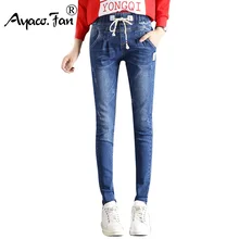 Узкие джинсы для женщин, студенток, девушек, повседневные летние женские синие джинсовые шаровары, талия, женские джинсы, плюшевые Мультяшные игрушки, Feminina