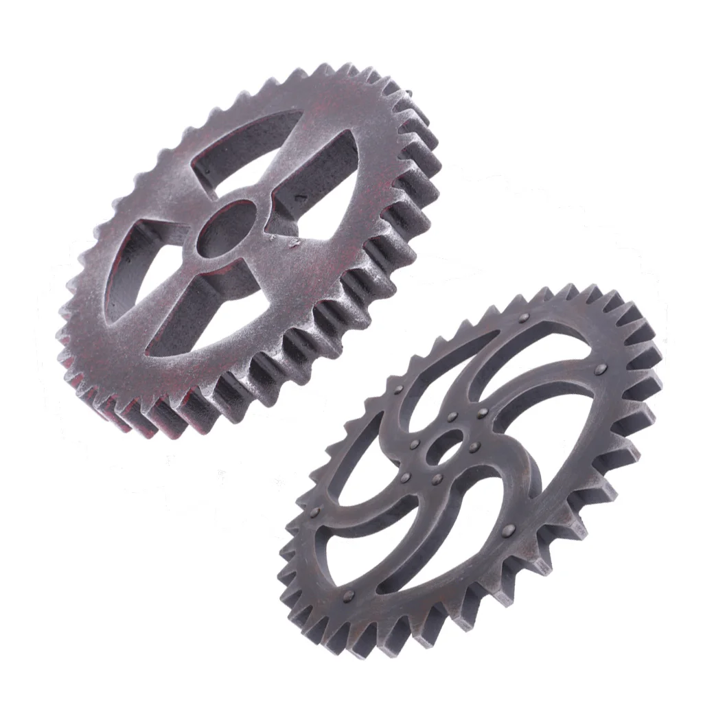 2Pcs Vintage Steampunk Gear Ornament Retro Wooden Gear Plaques for Home Bar Craft Wall Decor - 29cm/12cm