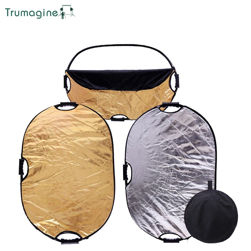 

TRUMAGINE 60x90CM 2 IN 1 Portable Collapsible Light Oval Reflector For Photography Studio With Handle Bar Free Ship