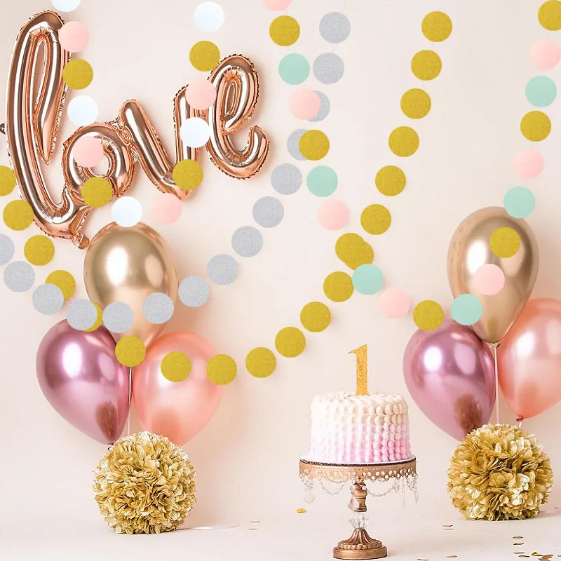 2 метра розовое золото бумага Гарланд круглые тесемки баннеры нулевой день рождения День Рождения украшения Красочные Висячие банты Свадебные DIY