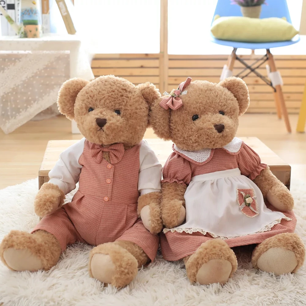 Пастырской страна Наряжаться плюшевый мишка кукла, пара Teddy Bear плюшевые игрушки, ретро; Сельский плюшевый мишка кукла