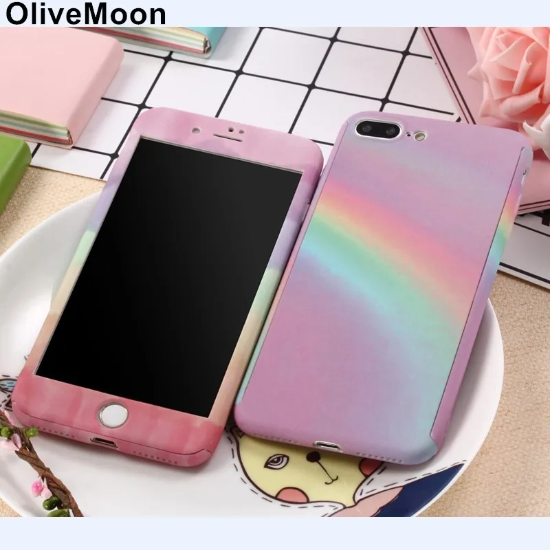 

FTAIDKJ Fashion 360 Degree Full Protection Colourful Rainbow Design Hard Cover For iPhone 5 5s SE 6 6s 7 Plus Plastic Case Coque