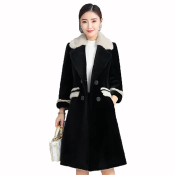 

Real Fur Coat Winter Coat Women Clothes 2018 Double-faced Fur Sheep Shearing Fur Wool Jacket Mink Fur Collar Long Coat ZT655