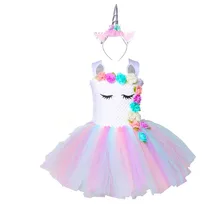 Платье-пачка с единорогом для девочек; Детские Платья с цветочным принтом для девочек на День рождения; маскарадные платья для детей; костюм на Хэллоуин и Рождество