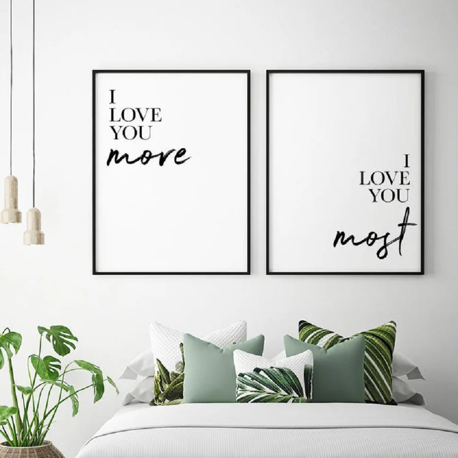 Минималистичные цитаты Love You More настенная Картина на холсте черно белые буквы