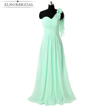 

One Shoulder Bridesmaid Dresses Long 2020 Cheap Mint Green Maid Of Honor Dress Real Photos Vestido Madrinha Longo For Weddings