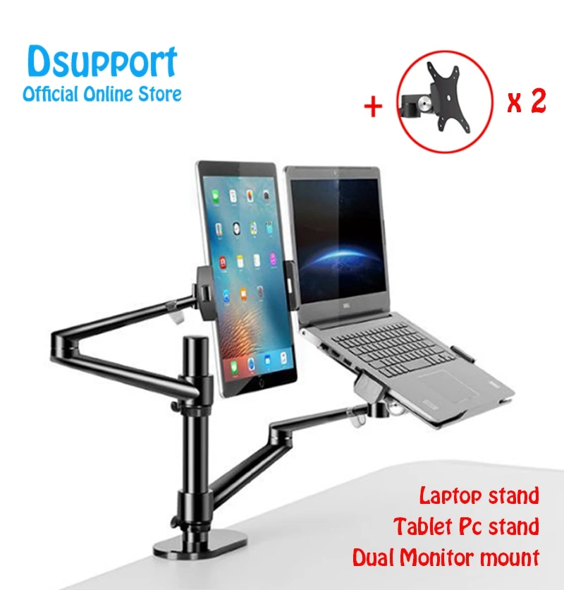 Vuilnisbak gedragen lobby Aluminum Height Adjustable Desktop Dual Arm 17-32 Inch Monitor Holder+10-17  Inch Laptop Stand Ol-3td Full Motion Mount Arm - Laptop Stand - AliExpress