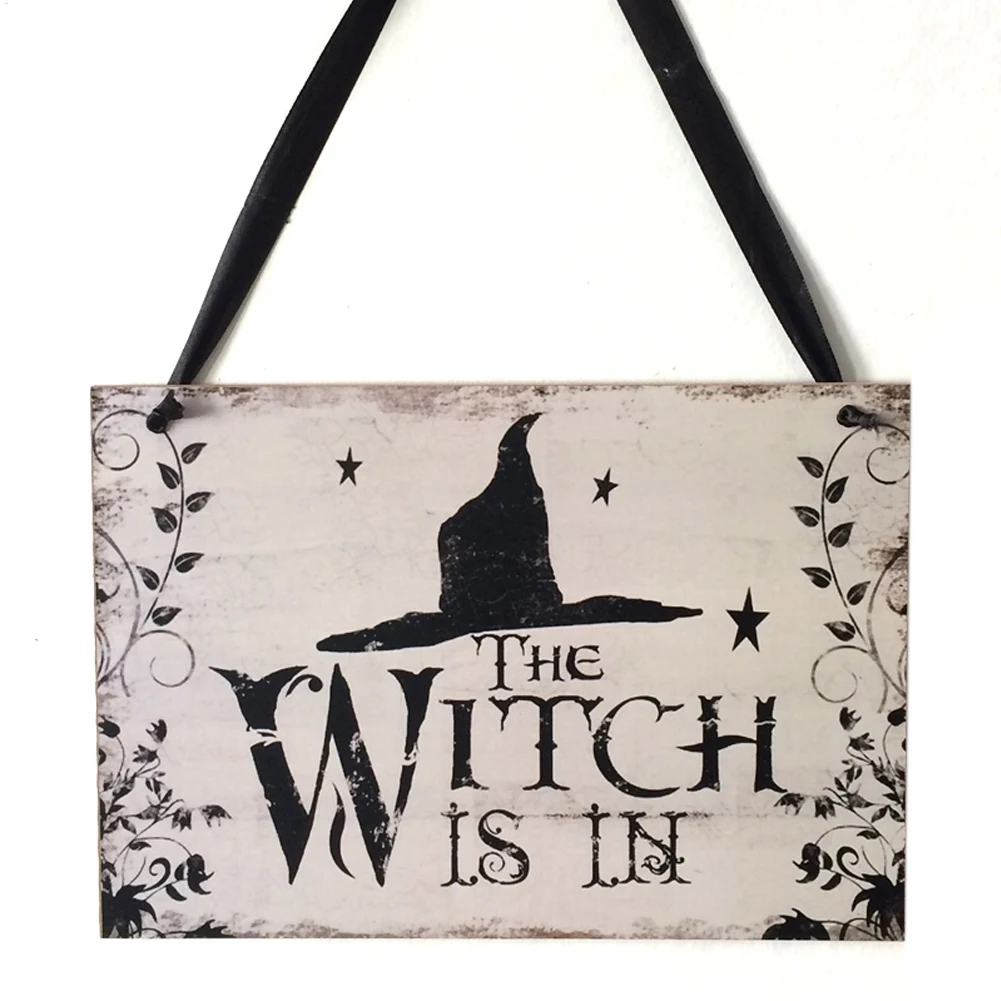 

Plaque Halloween Home Party Decoration Wooden Hanging Board Indoor Outdoor With Lanyard Wall Sign DIY The Witch Is In Prop