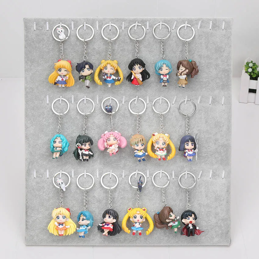 

6pcs/set Janpanese Anime Sailor Moon Figures Tsukino Usagi Sailor Mars Mercury Jupiter Venus Saturn PVC Doll Keychain pendant