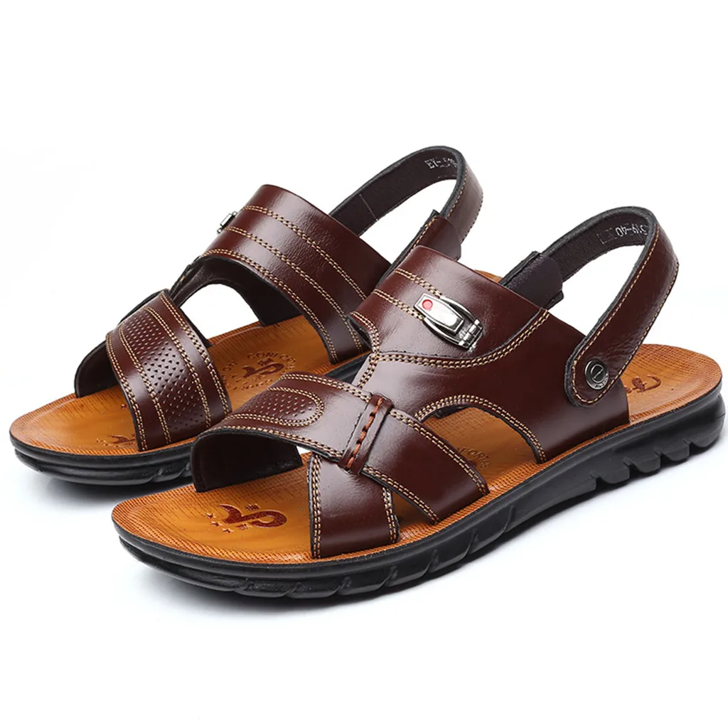 SAGACE/Мужская обувь; Новинка года; Летние кожаные Вьетнамки; мужская пляжная обувь в римском стиле; Брендовые повседневные удобные сандалии; большие размеры;#30 - Цвет: Brown