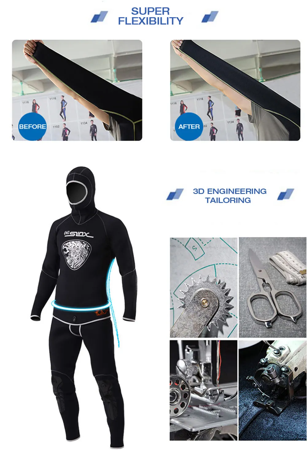 SLINX 1301 Men 5MM Two-piece Sunblock Diving Suit Wetsuit with Headgear