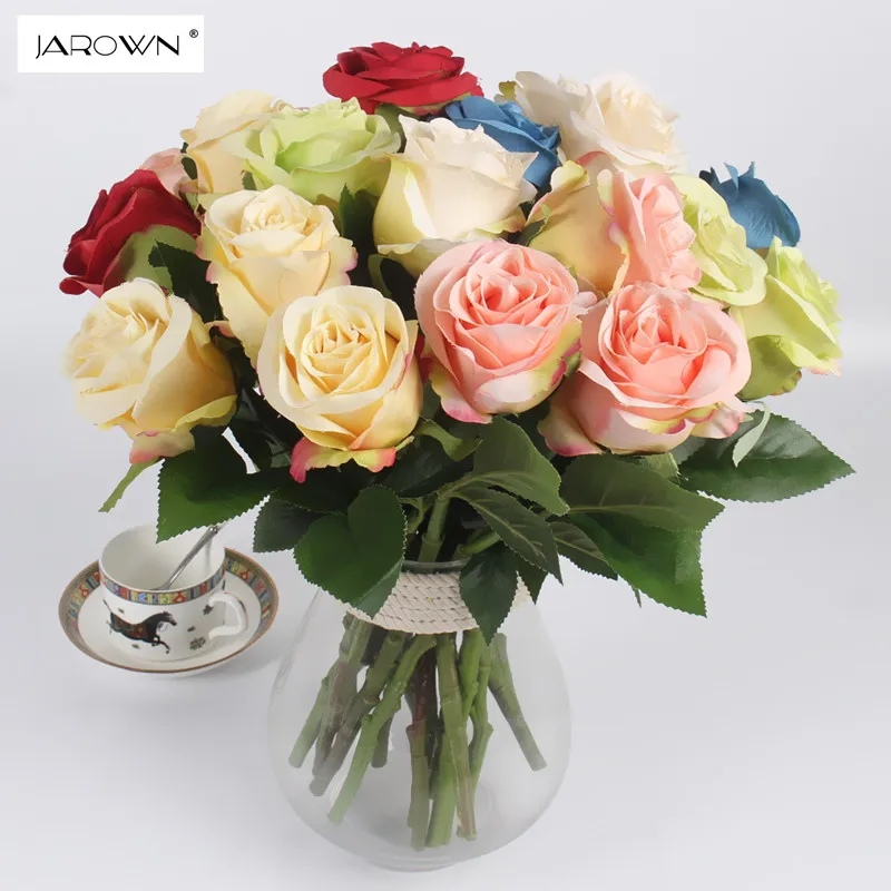 

JAROWN Artificial Single Colorful Roses Flowers Bouquet Decorative Silk Flowers Table Arrange For Wedding Home Party Decoration