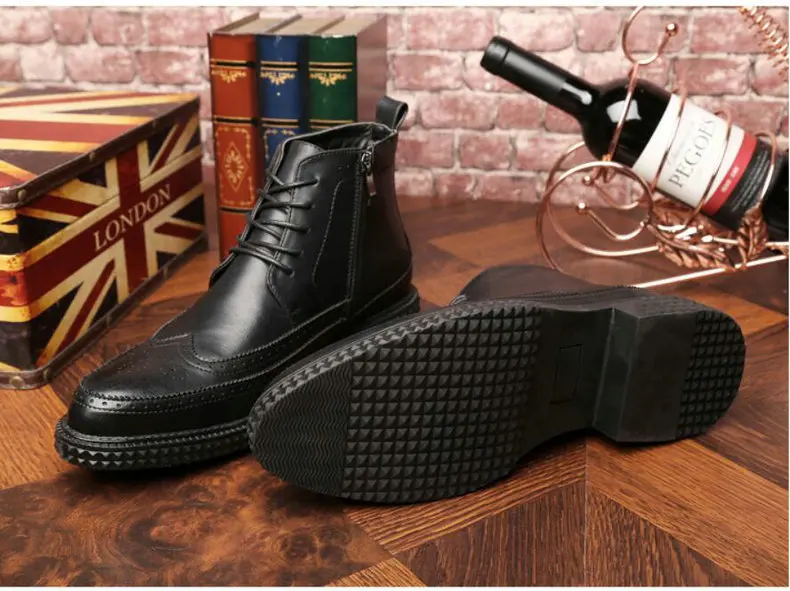 Men's Boot Lace-up Men Boots Genuine Leather Winter Black Chelsea Boots Mens Ankle Military Boots' Men Desert winter shoes mens  (10)
