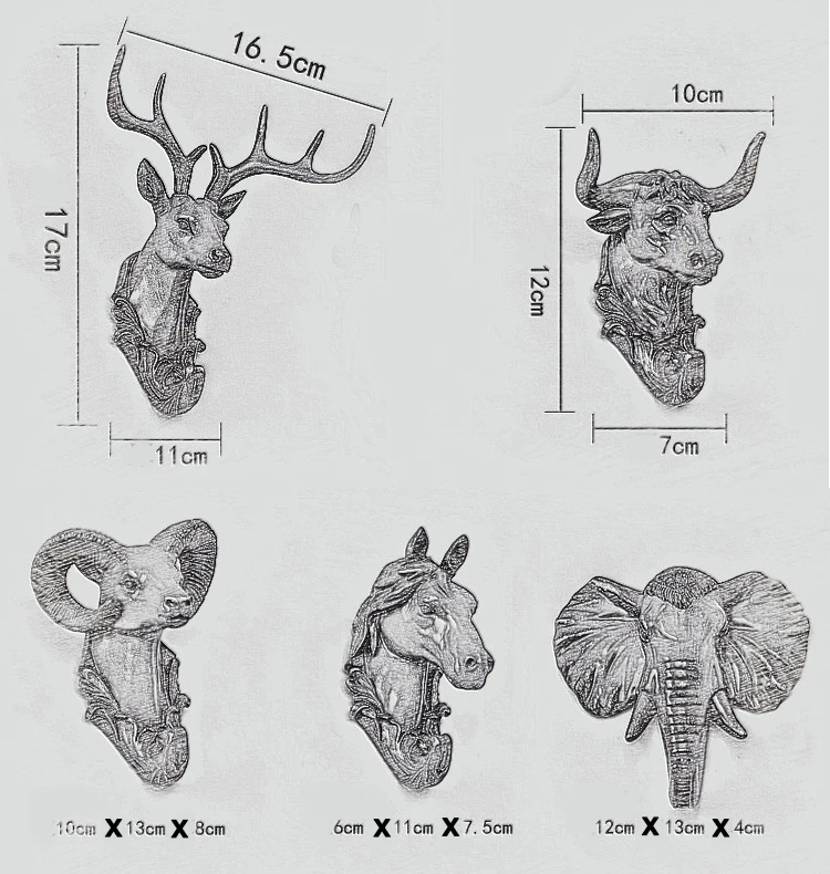 Креативные голова животного декорационные крючки гостиная настенный ключ пальто шляпа крючок моделирование кулон голова оленя декоративный элемент стереосистемы