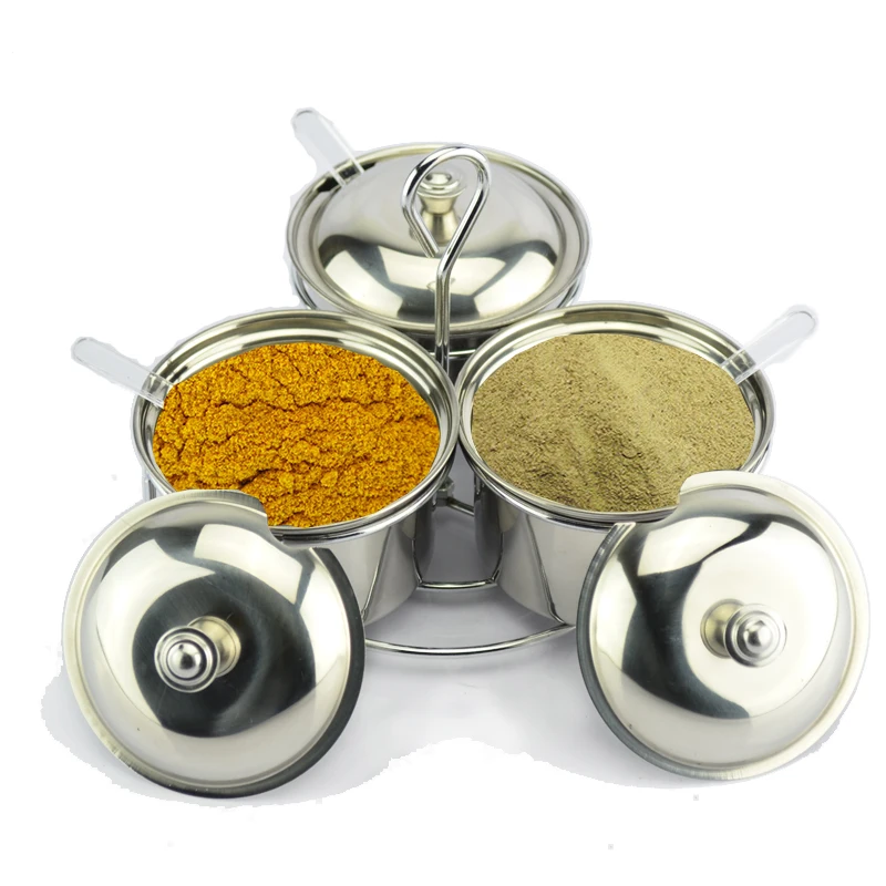 

New style high quality Cruet Condiment Spices Set with a spice rack Stainless Steel Condiment Canister Seasoning