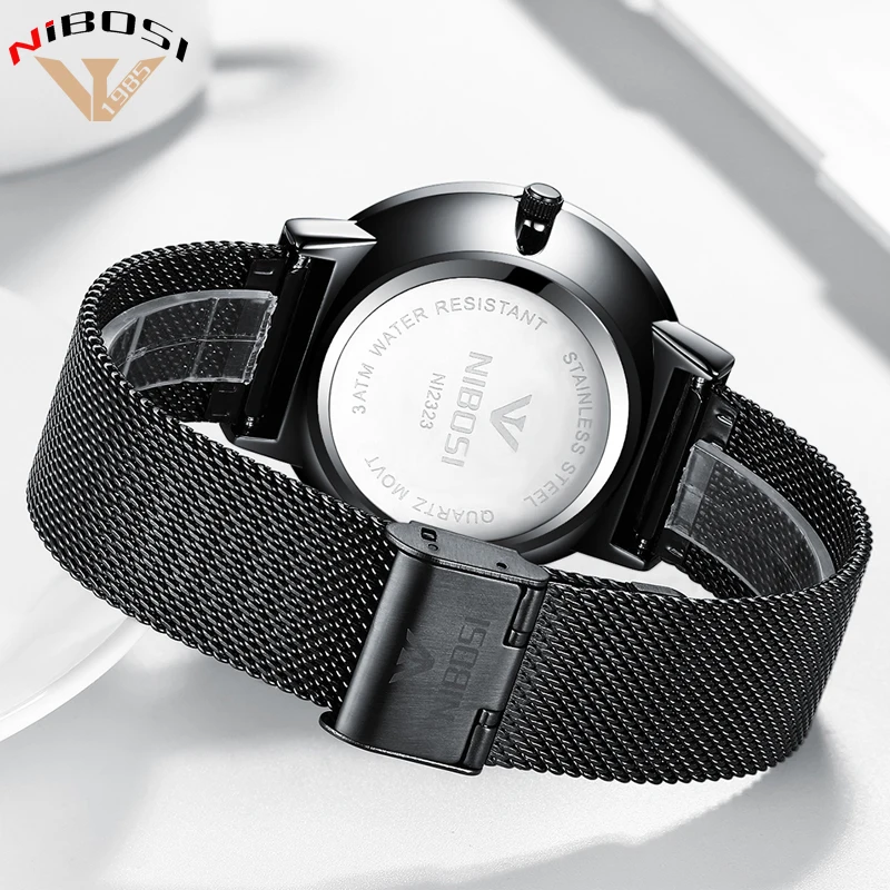 NIBOSI 2018 New Fashion Simple Watch Slim Mesh Band Mens Dress Watches Top Brand Luxury Male Relogio Masculino Quartz Wristwatch