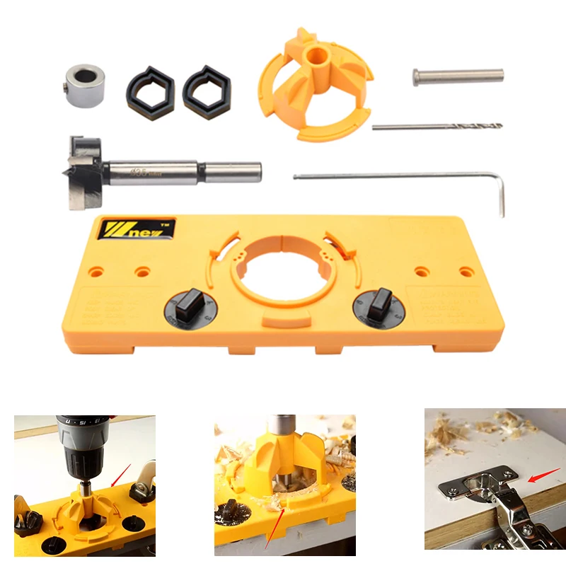 35mm Concealed Hinge Boring Jig Drill Guide Tool Door Boring Hole Template Set 