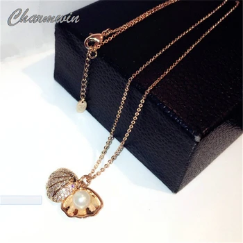 

Charmwin Luxury fashion Short Necklace Women Jewelry Simulated Pearl Shell Rhinestone Necklaces & Pendants PN0318