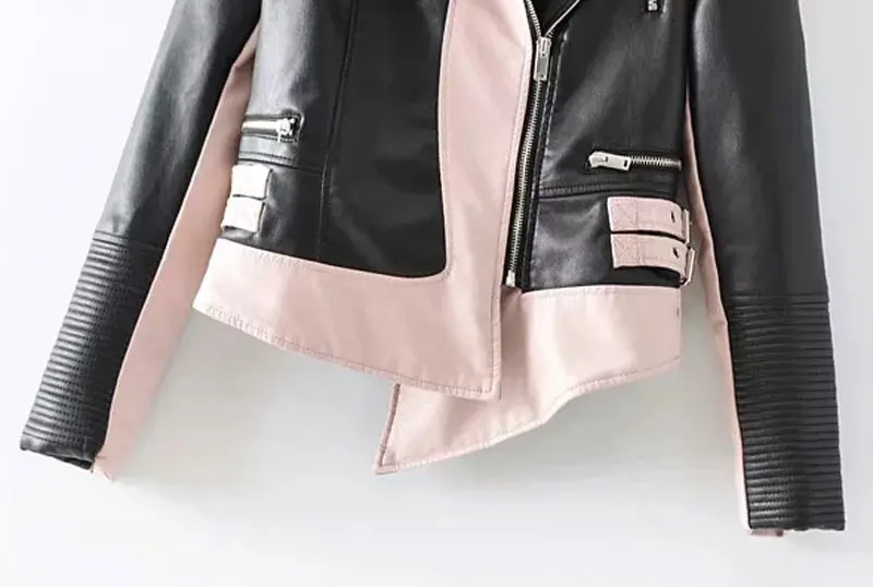 Осенняя Женская куртка из искусственной кожи, ветрозащитные куртки в стиле пэчворк, мотоциклетные короткие пальто, нестандартная кожаная верхняя одежда WWP213