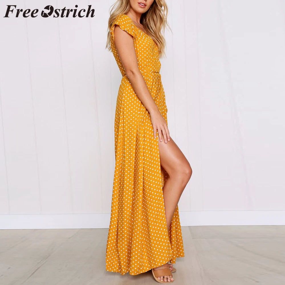 Женское длинное платье в горошек Boho летнее пляжное макси во французском стиле