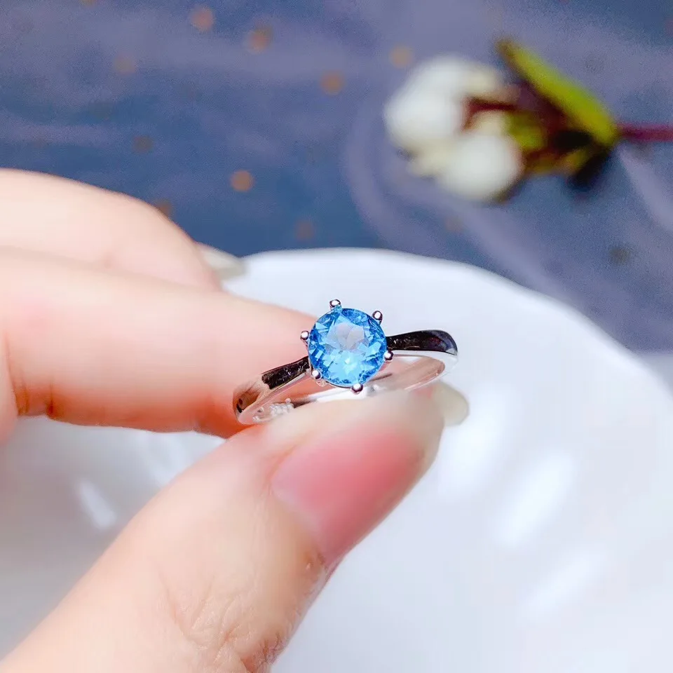 7mm Natural Topaz Ring For Women Lady Men Gift Crystal Stone Trency 925  Silver Beads Blue Gemstone Adjustable Ring Jewelry Aaaaa - Rings -  AliExpress